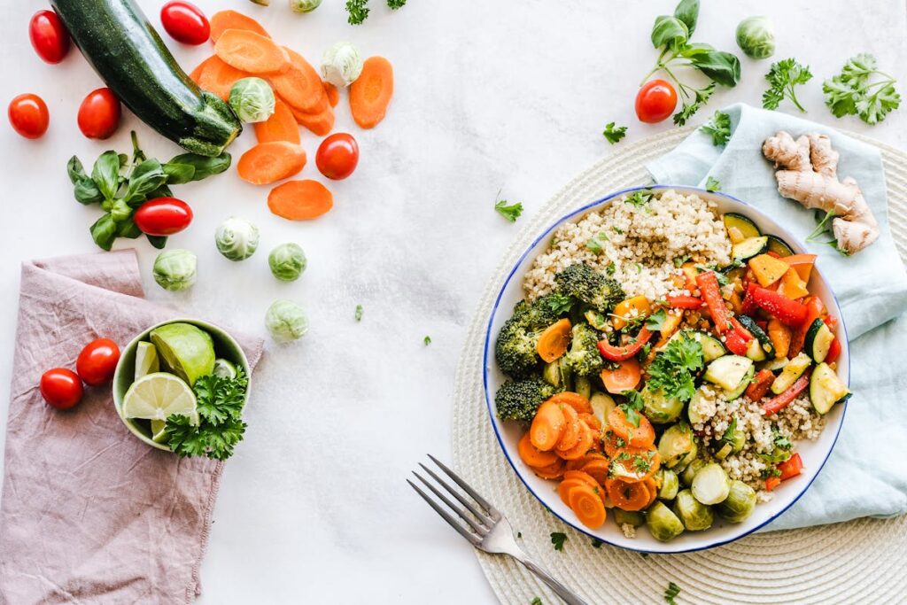Balanced healthy meal with fresh vegetables showing realistic nutrition for active people in Sydney